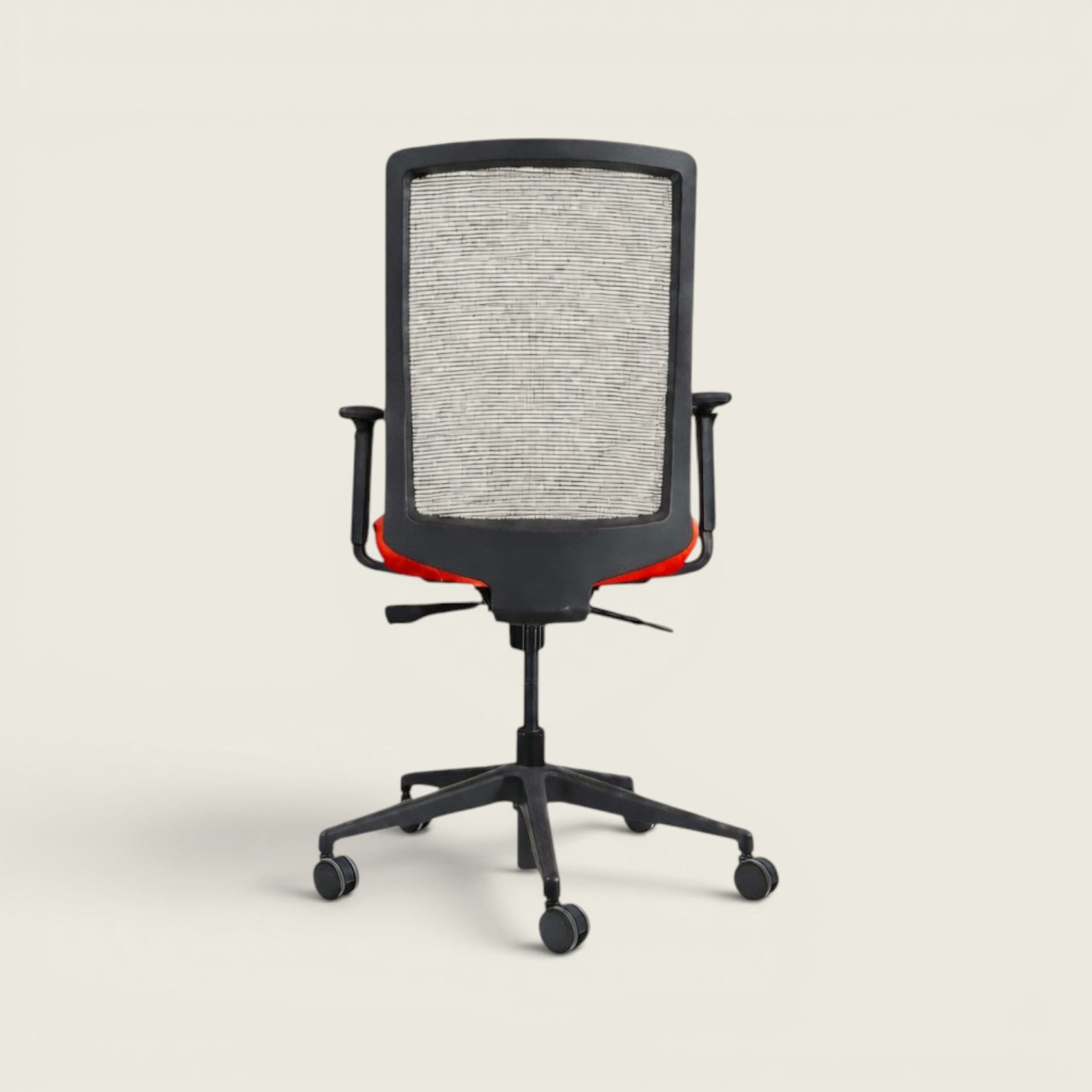 <tc>Bestuhl</tc>Silla de oficina S30 en tela roja con respaldo de malla color crema - Restaurada