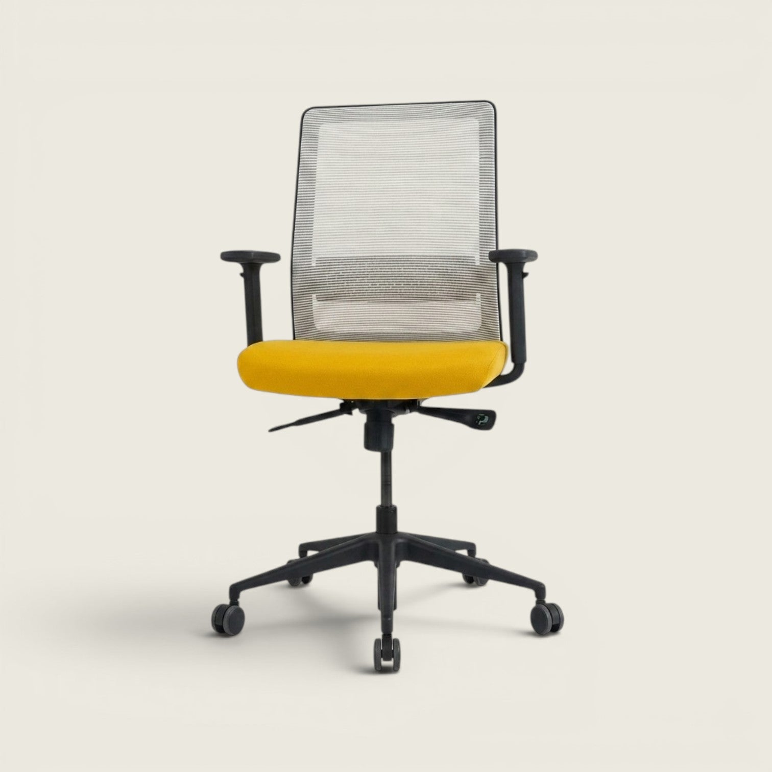<tc>Bestuhl</tc>Silla de oficina S30 en tela amarilla con respaldo de malla color crema - Restaurada