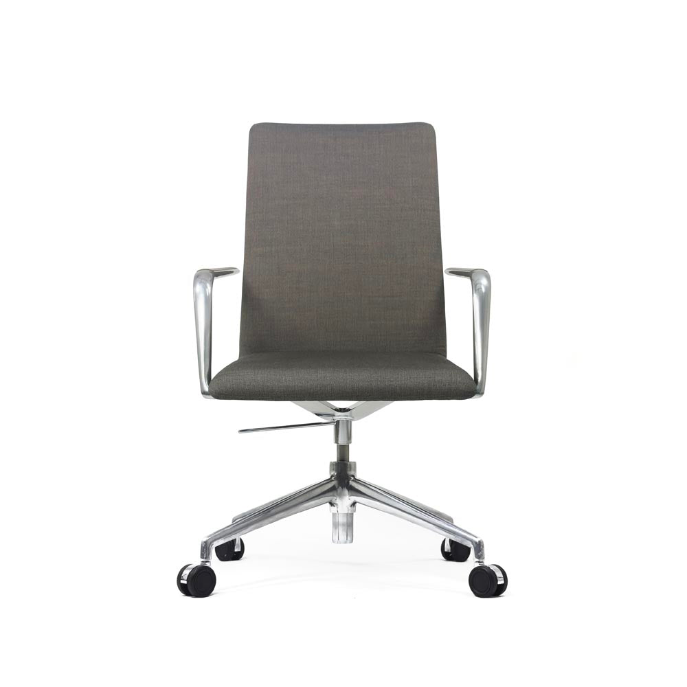 <tc>Brunner</tc>Silla de reunión Finasoft con respaldo medio en cuero gris - Reacondicionada