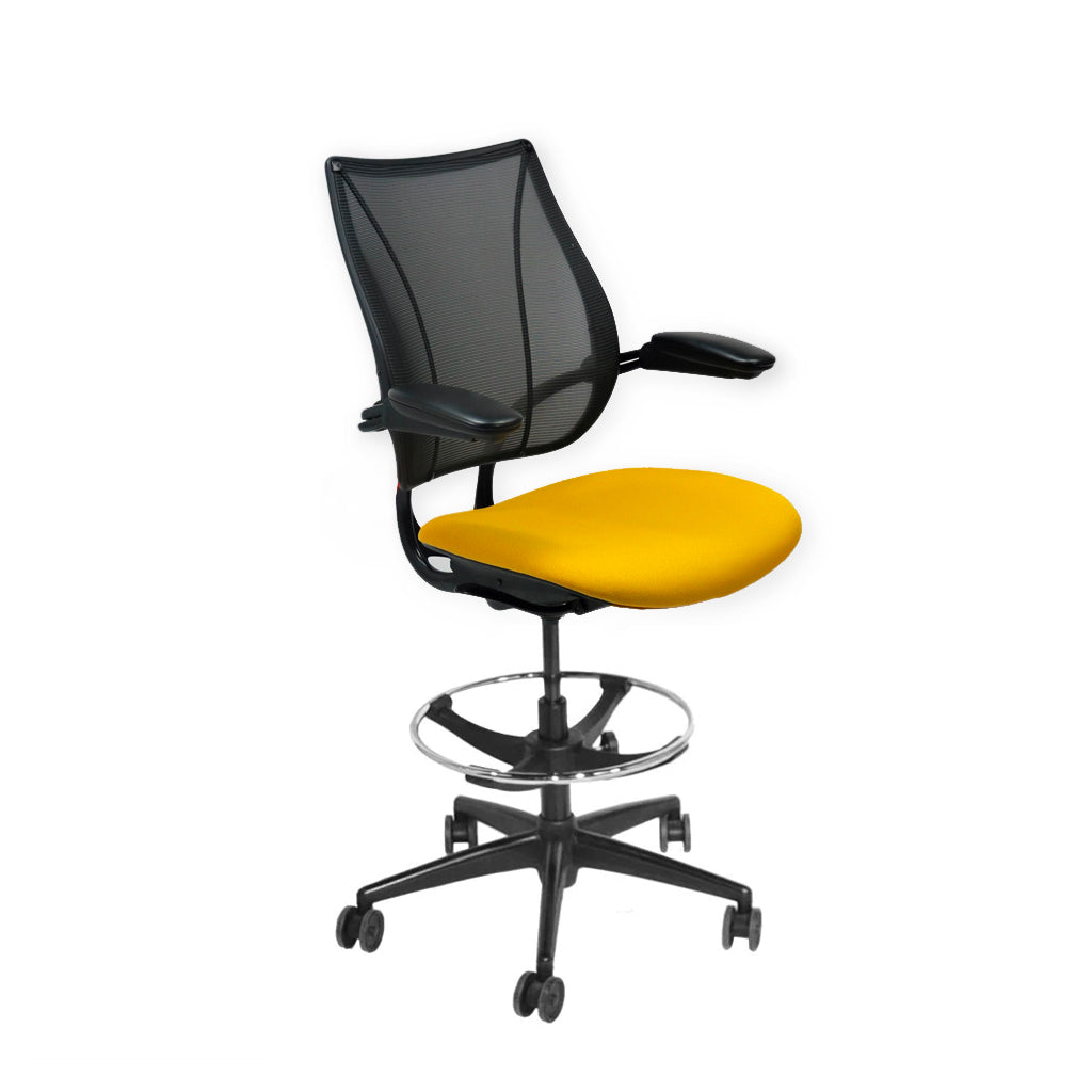 <tc>Humanscale</tc>: <tc>Liberty</tc> Chaise de dessinateur en tissu jaune - Reconditionnée