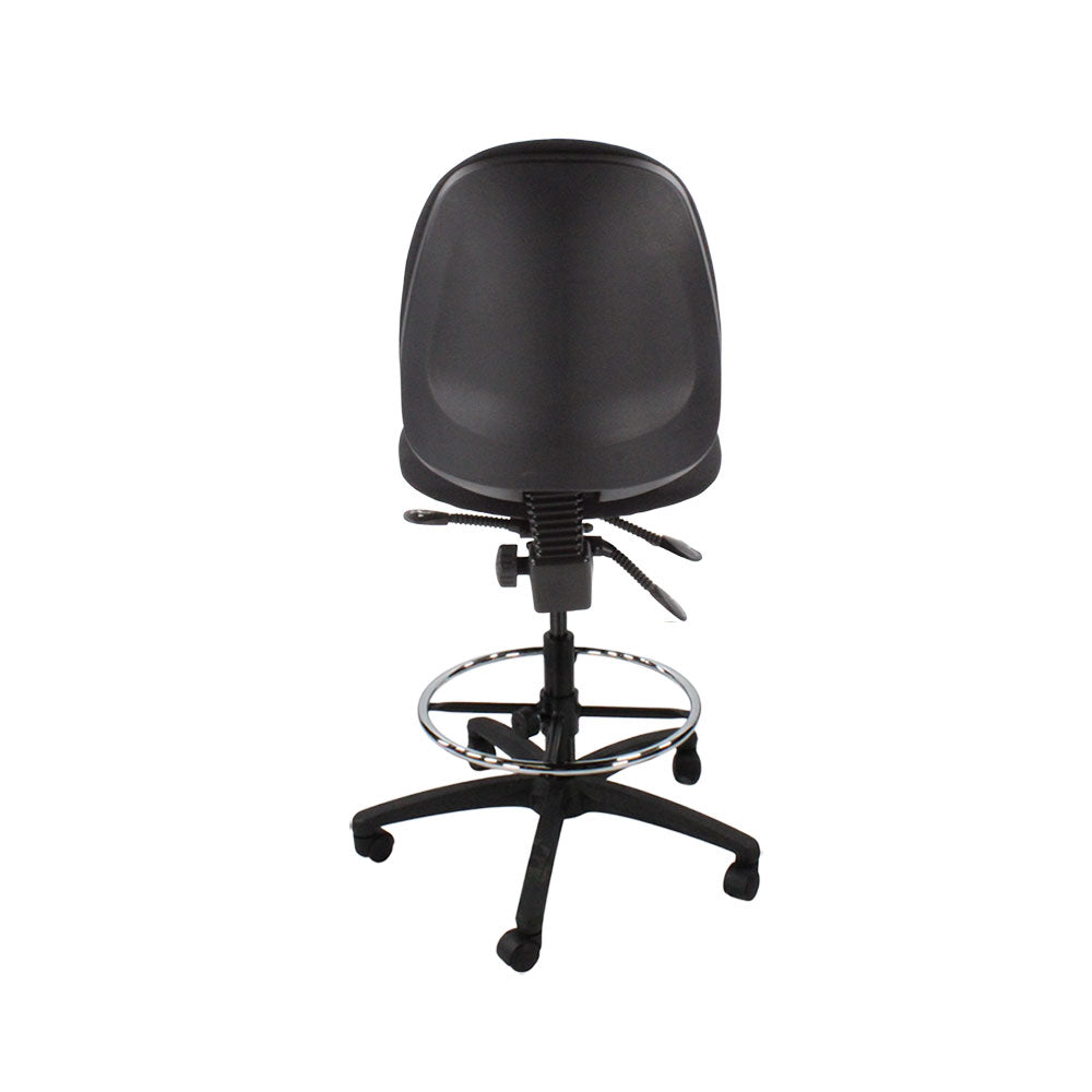 Saxen: Scoop High Draughtsman Chair Without Arms in Black Fabric - Refurbished
