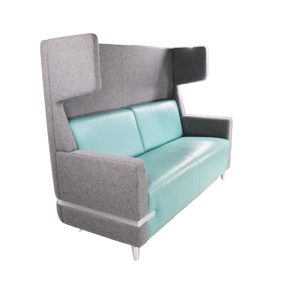 <tc>William Hands</tc>: Connect Sofa – Pullman-Stil in grauem und blauem Stoff – Generalüberholt