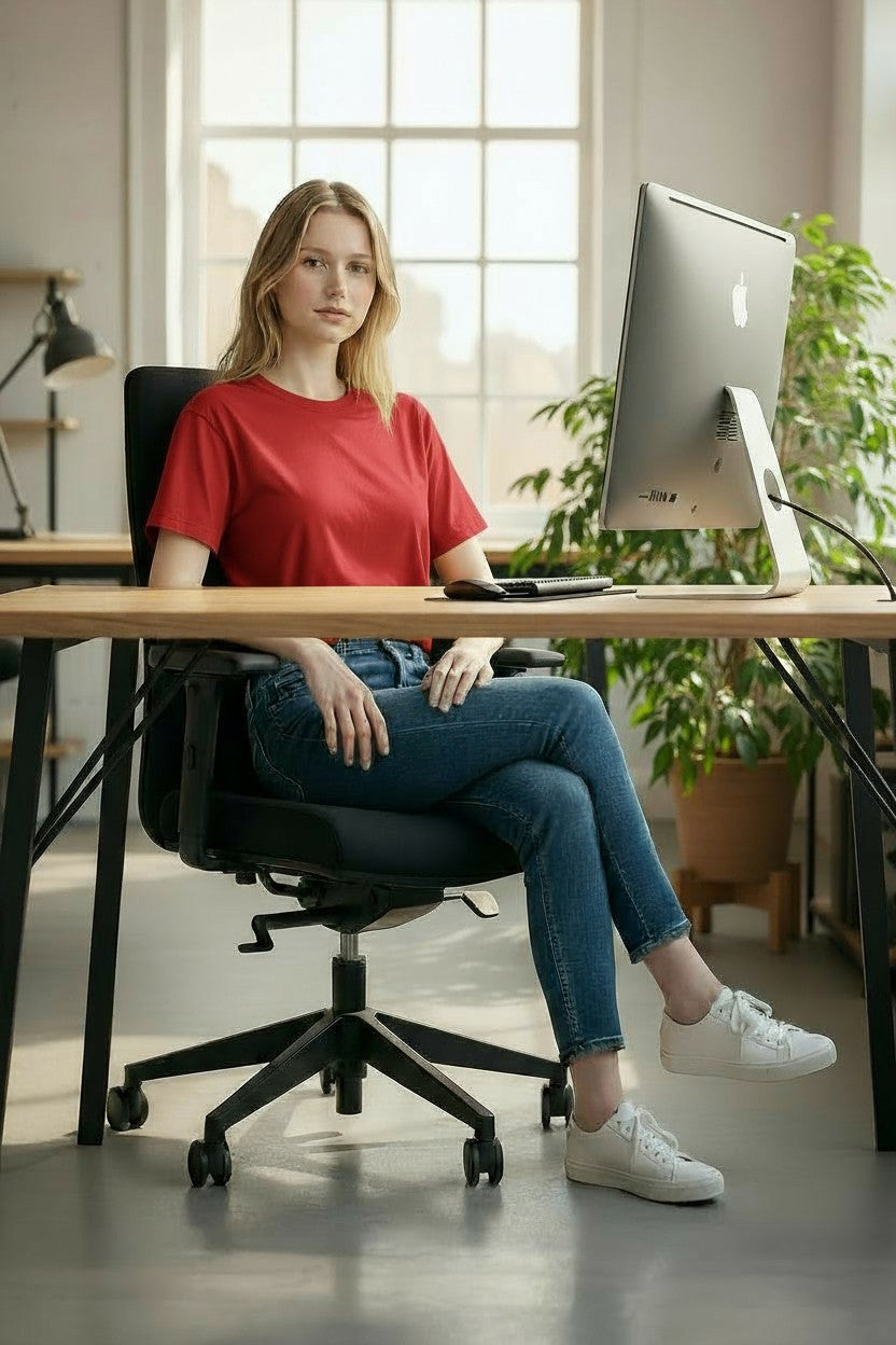 <tc>Sedus</tc>: <tc>Netwin</tc> NW-100 Stuhl mit Netzrückenlehne aus blauem Stoff - Generalüberholt