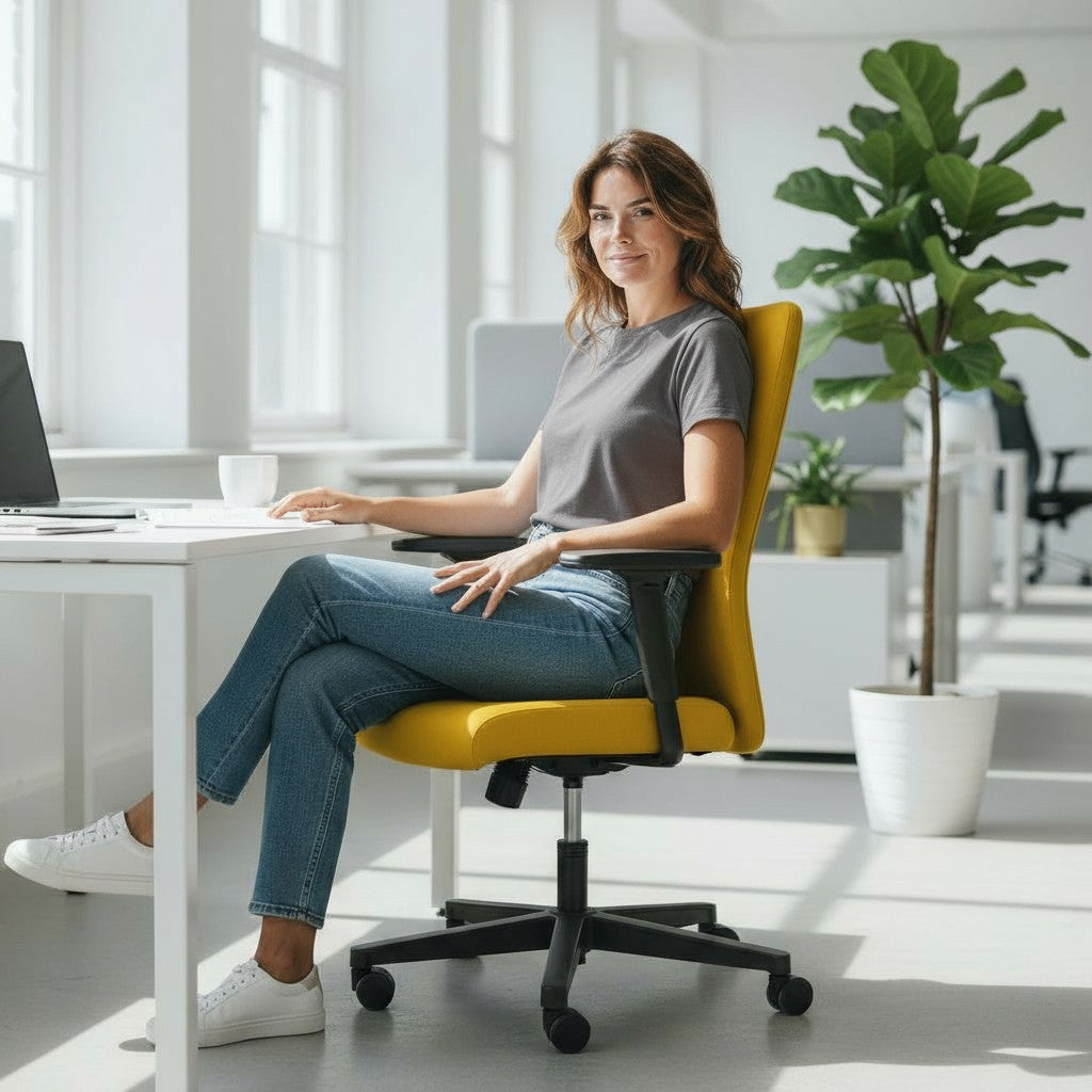 <tc>Sedus</tc>: <tc>Netwin</tc> NW-100 Stuhl mit Netzrückenlehne aus blauem Stoff - Generalüberholt