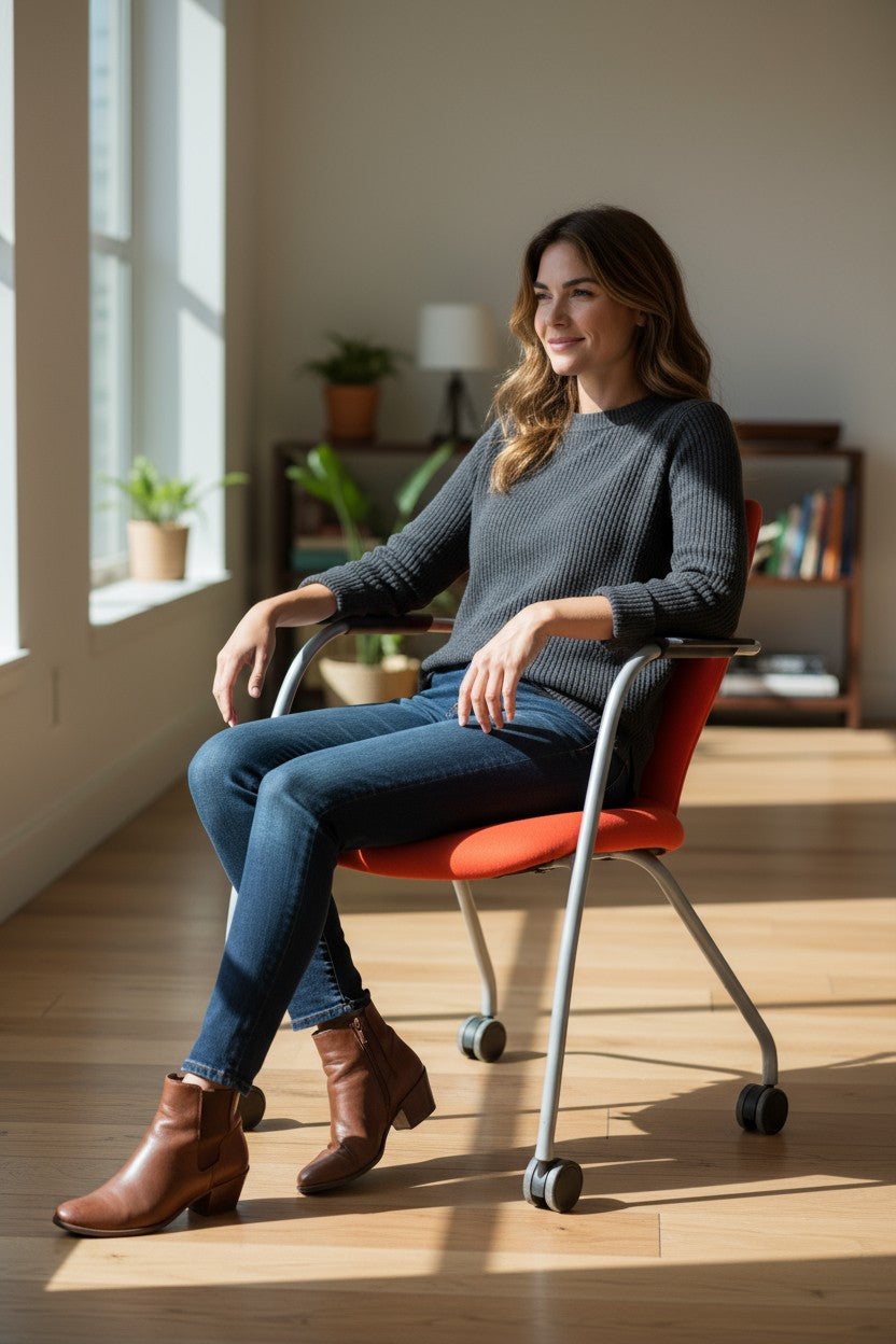 Orangebox : Chaise d'appoint visiteurs orange à roulettes - Reconditionné