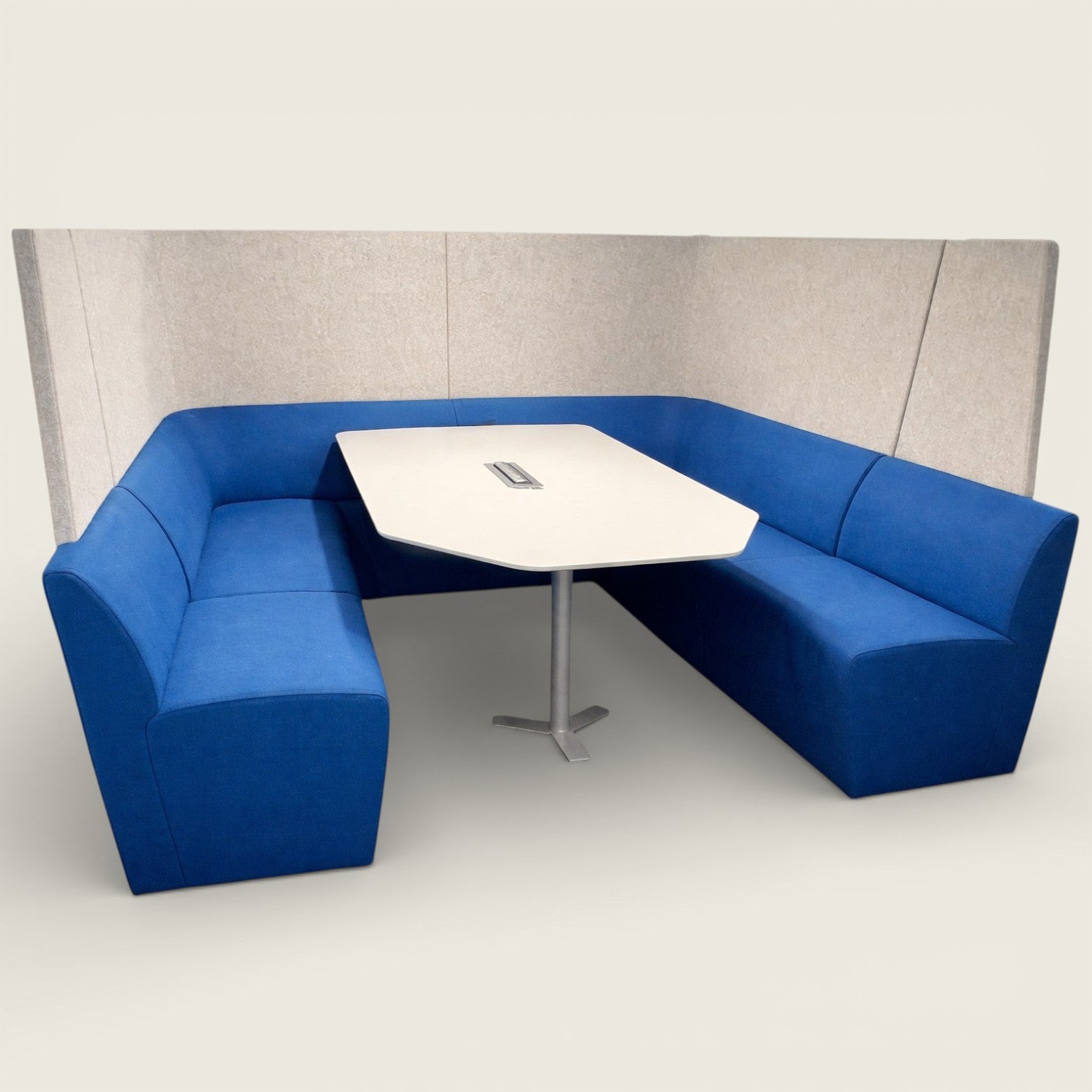 Orangebox: Light Grey and Bright Blue Away From The Desk (AFTD) Enclosed High-Back Booth - Refurbished