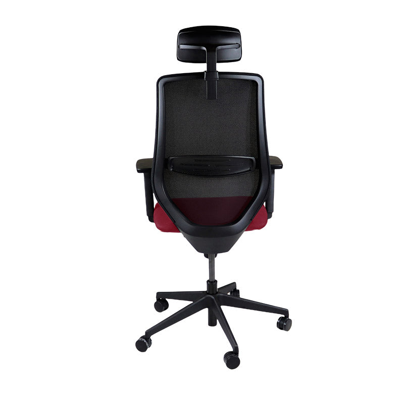 Saxen: Scudo Task Chair with Burgundy Leather Seat with Headrest - Refurbished