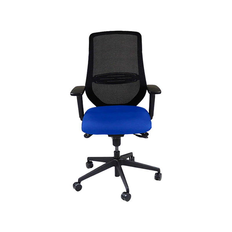 Sajón: <tc>Scudo</tc> Silla de trabajo con asiento de tela azul sin reposacabezas - Reacondicionada