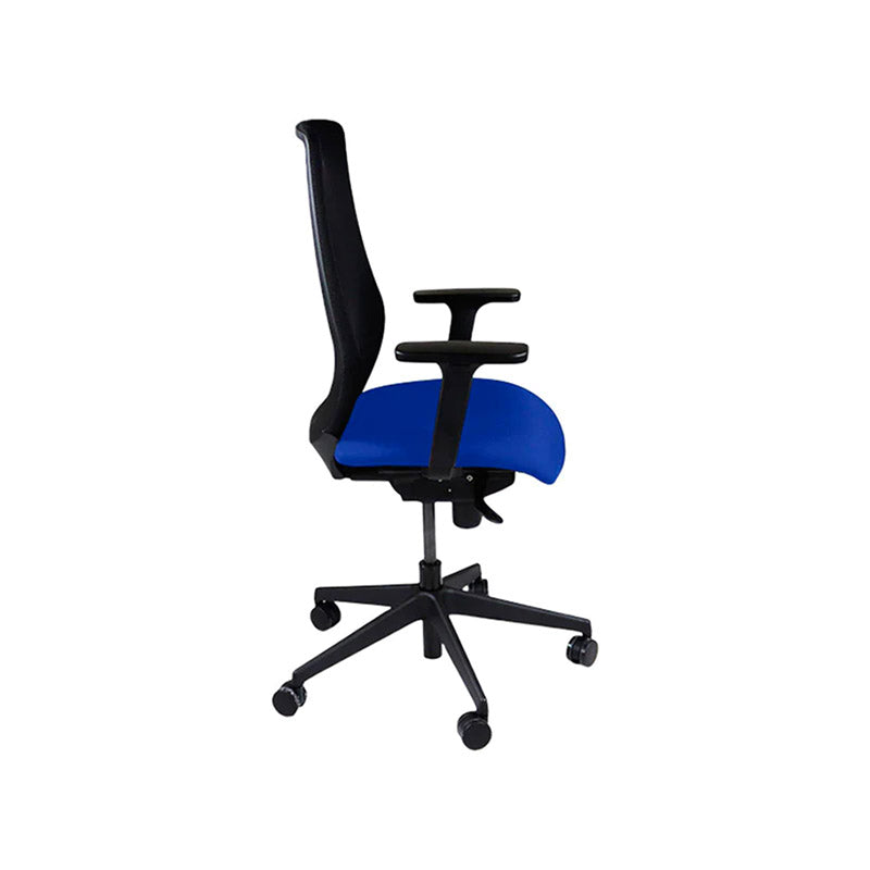 Sajón: <tc>Scudo</tc> Silla de trabajo con asiento de tela azul sin reposacabezas - Reacondicionada