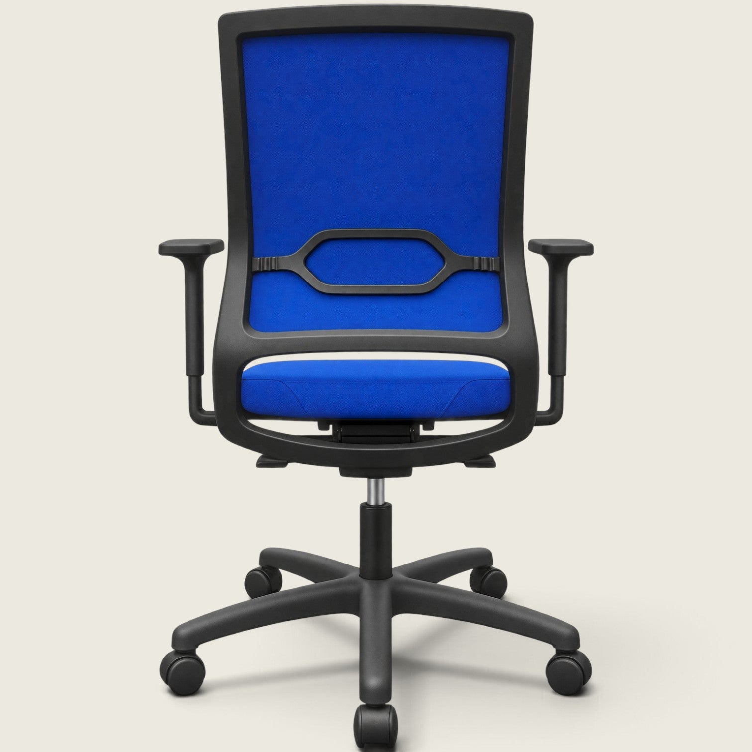 <tc>Sedus</tc>: <tc>Quarterback</tc> Bürostuhl mit blauem Stoffbezug und blauer Stofflehne – generalüberholt