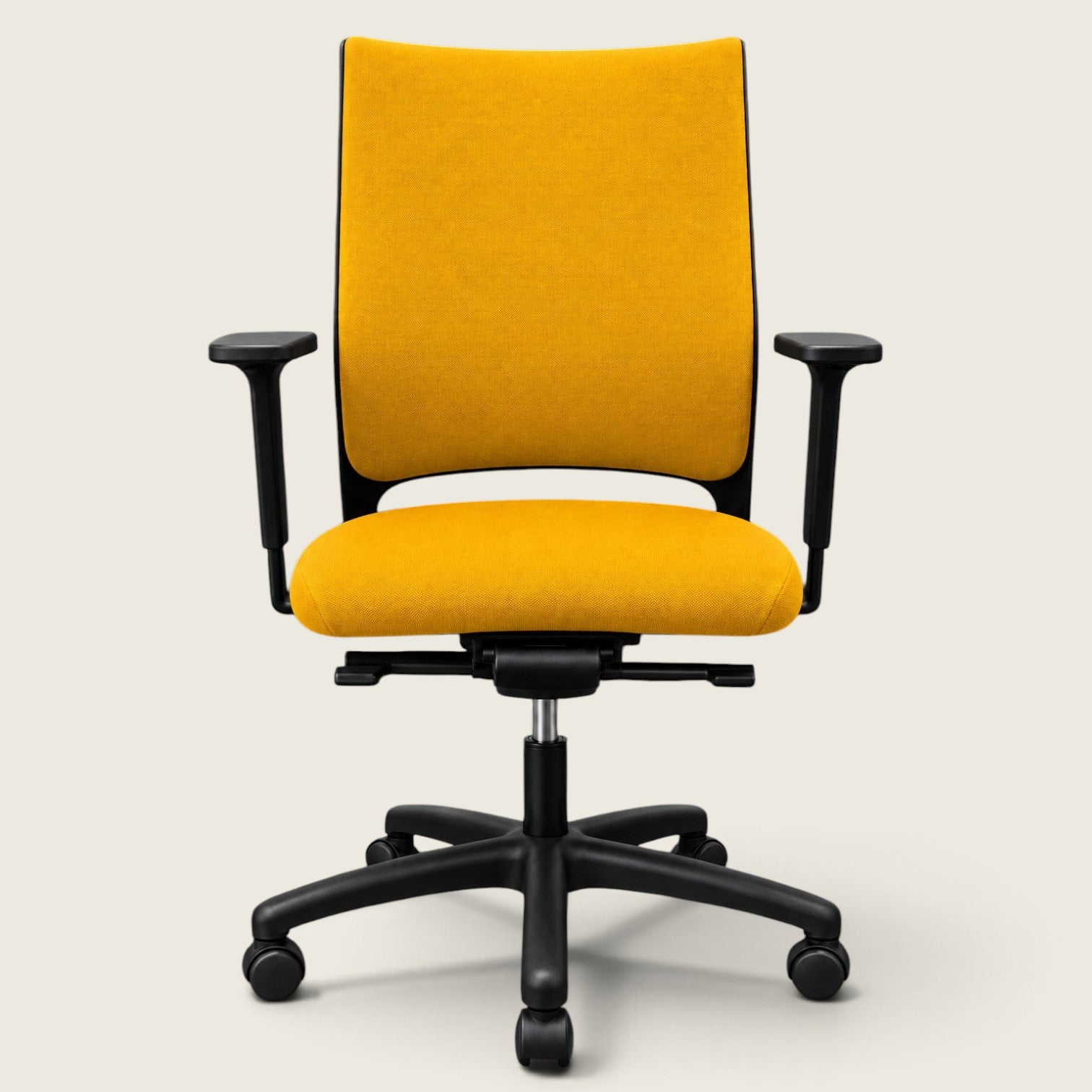 <tc>Sedus</tc>: <tc>Quarterback</tc> Bureaustoel met gele stoffen bekleding en gele stoffen rugleuning - gerenoveerd