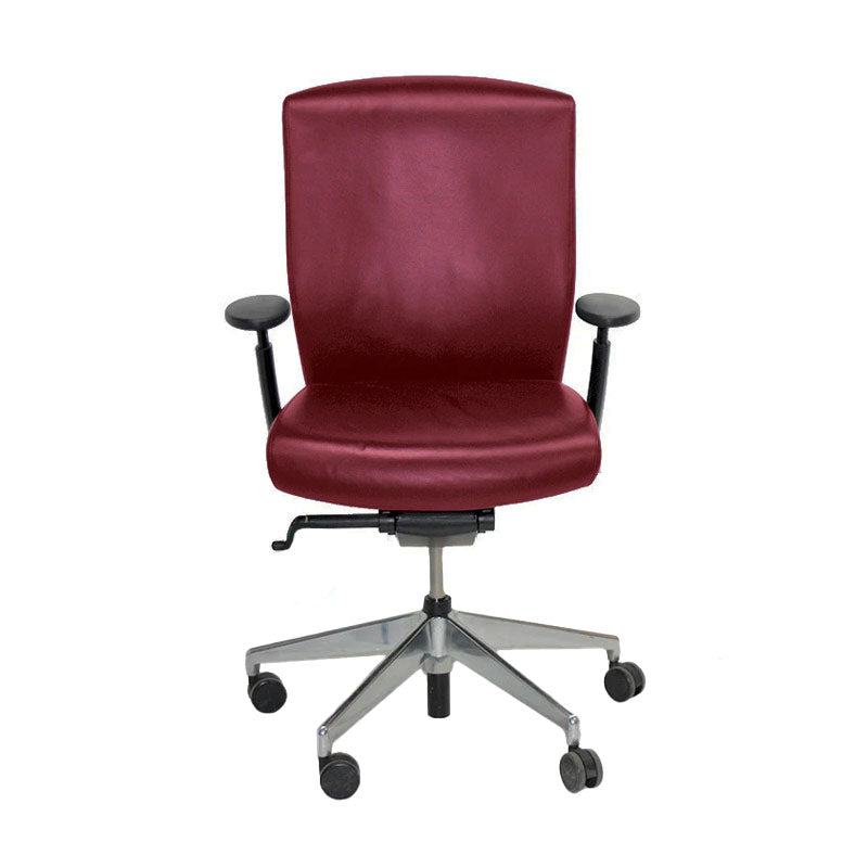 <tc>Senator</tc>: Chaise de bureau Enigma S21 avec cadre en aluminium et cuir bordeaux - Reconditionnée
