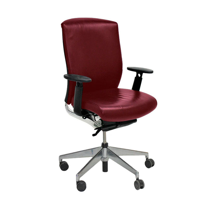 <tc>Senator</tc>: Chaise de bureau Enigma S21 avec cadre en aluminium et cuir bordeaux - Reconditionnée