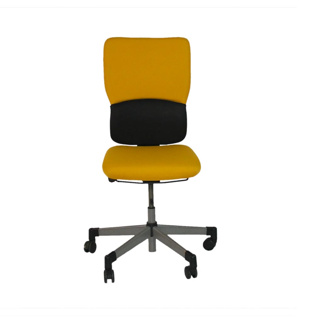 <tc>Steelcase</tc>: <tc>Lets B</tc> - Bureaustoel met hoge rugleuning in gele stof zonder armleuningen - Gereviseerd