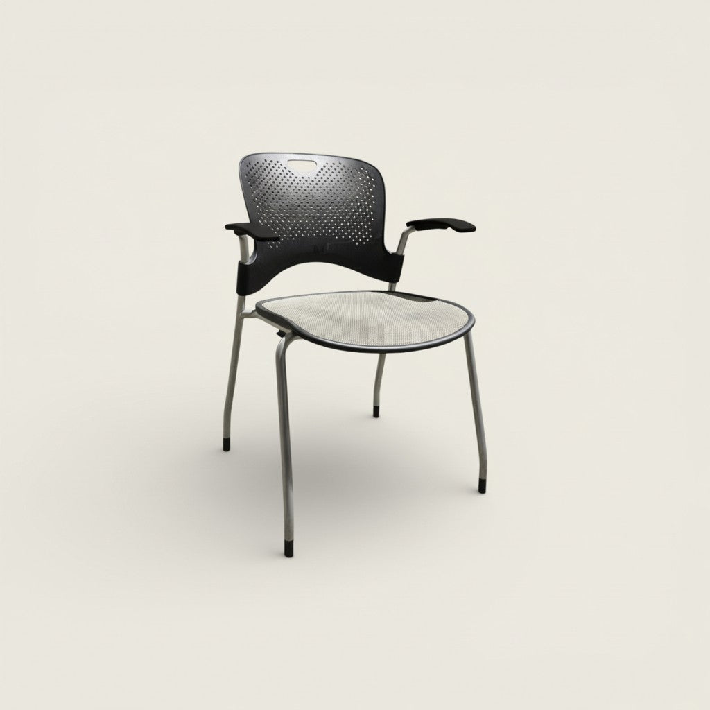 Herman Miller: Caper Stacking Chair - Plastic Black Back with Grey Mesh Seat and Black Arms⁠  - Refurbished