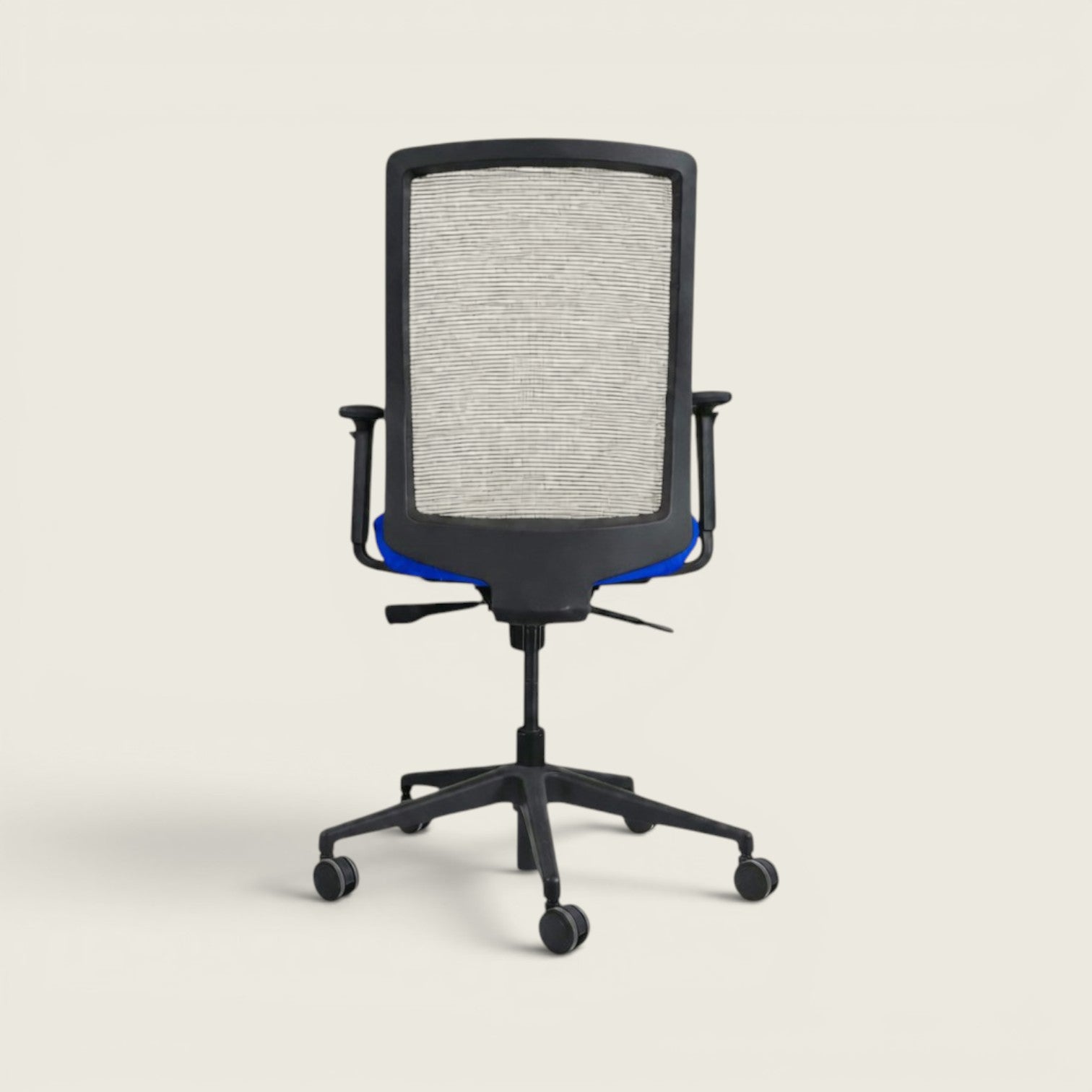 <tc>Bestuhl</tc>Chaise de bureau S30 en tissu bleu avec dossier en maille crème - Remis à neuf