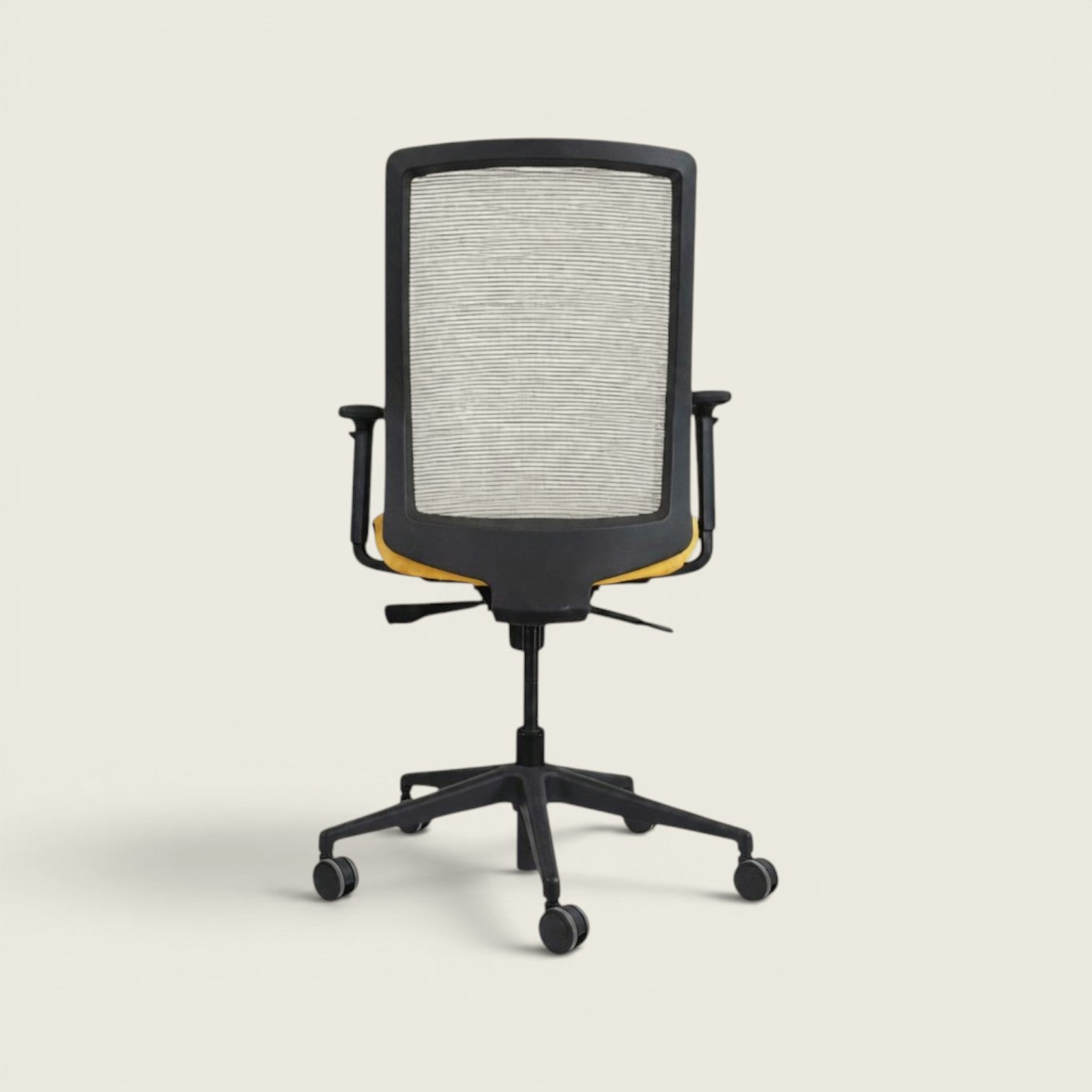 <tc>Bestuhl</tc>Chaise de bureau S30 en tissu jaune avec dossier en maille crème - Remis à neuf