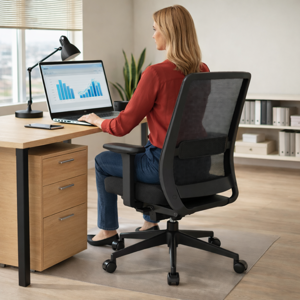 Global: Silla de oficina Elipse con respaldo de malla en negro - Reacondicionada