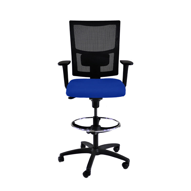 TOC: Ergo Draftsman-stoel in blauwe stof - Gerenoveerd