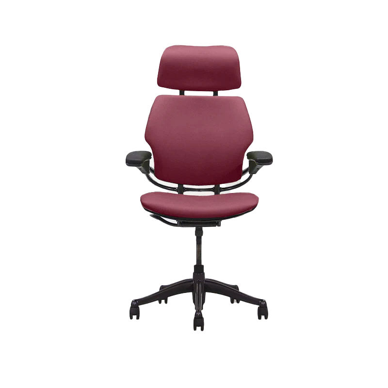 Humanscale: sedia operativa Freedom con schienale alto e poggiatesta - Pelle bordeaux - Ristrutturata