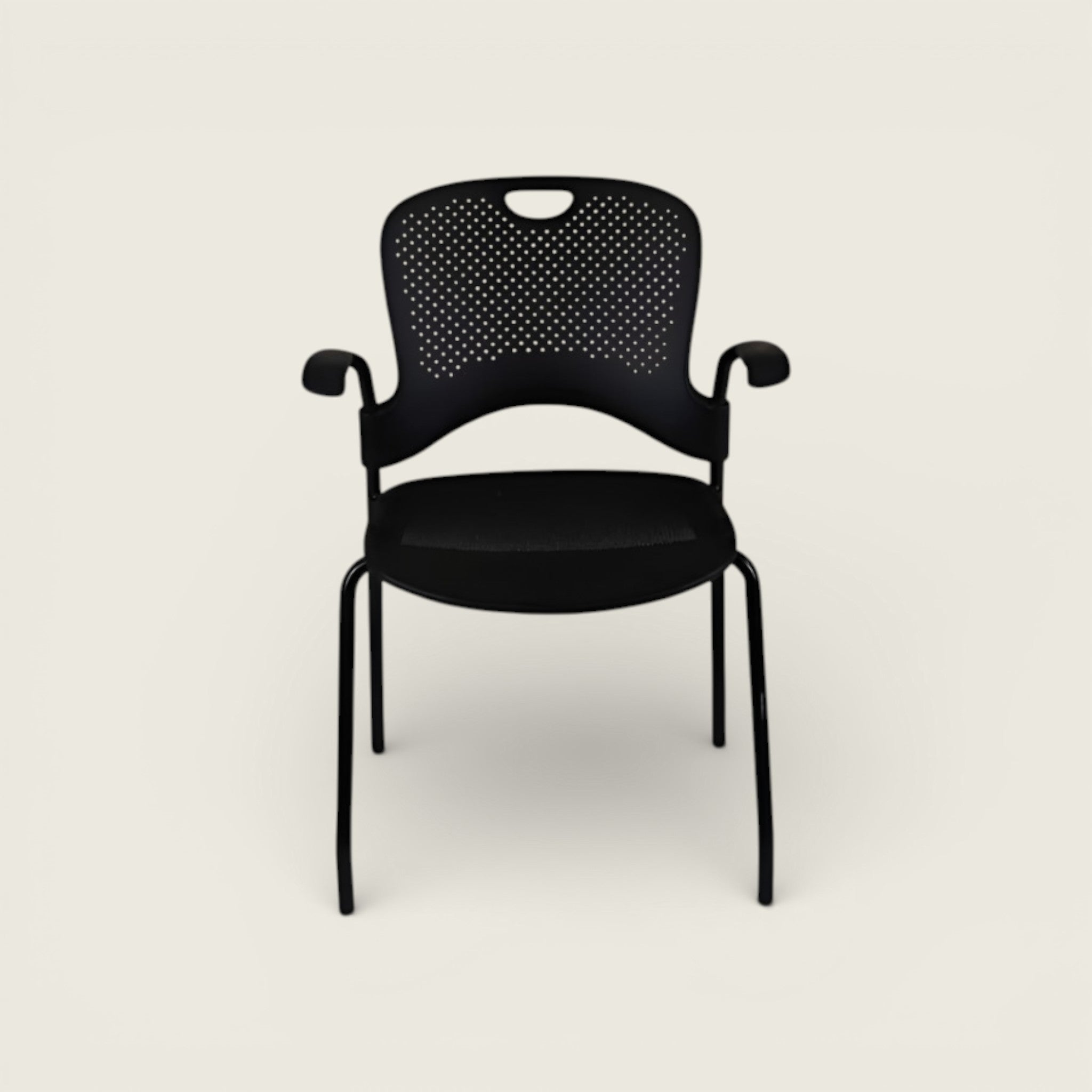 Herman Miller: Caper Stacking Chair - Plastic Black Back Black Mesh Seat and Black Arms⁠  - Refurbished