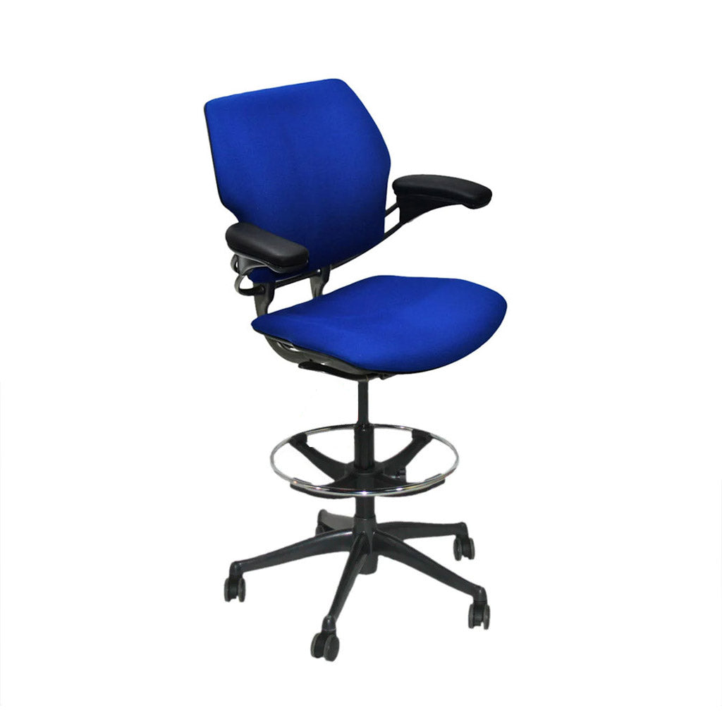 Humanscale: Freedom Draftsman-stoel in blauwe stof - gerenoveerd