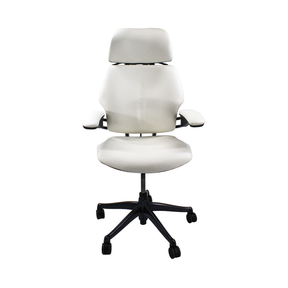 Humanscale: Freedom hoofdsteun bureaustoel met hoge rugleuning - wit leer - gerenoveerd