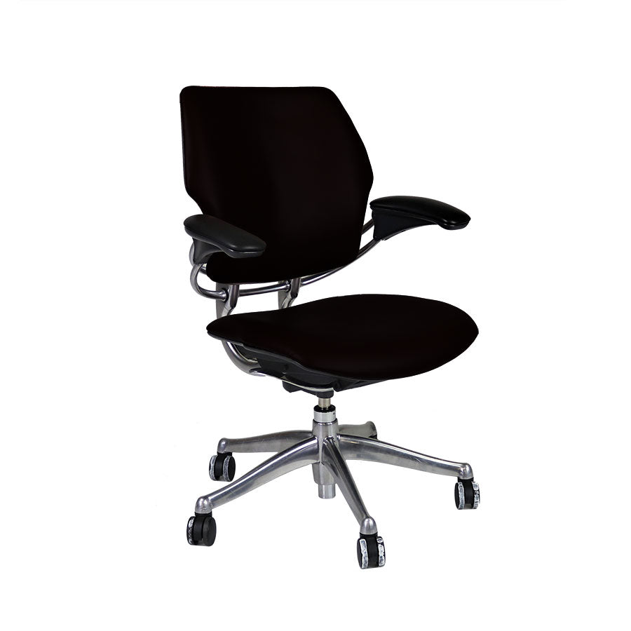 Humanscale: Freedom-bureaustoel met aluminium frame in zwart leer - gerenoveerd