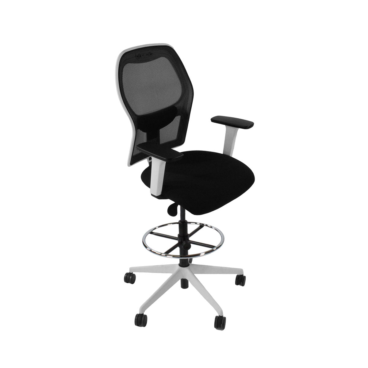 Ahrend: 160 Type Draftsman Chair aus schwarzem Stoff – weißes Gestell – generalüberholt