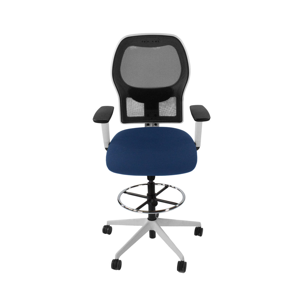 Ahrend: 160 Type Draftsman Chair aus blauem Stoff – weißes Gestell – generalüberholt