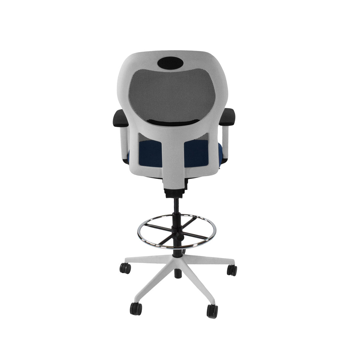 Ahrend: 160 Type Draftsman Chair aus blauem Stoff – weißes Gestell – generalüberholt