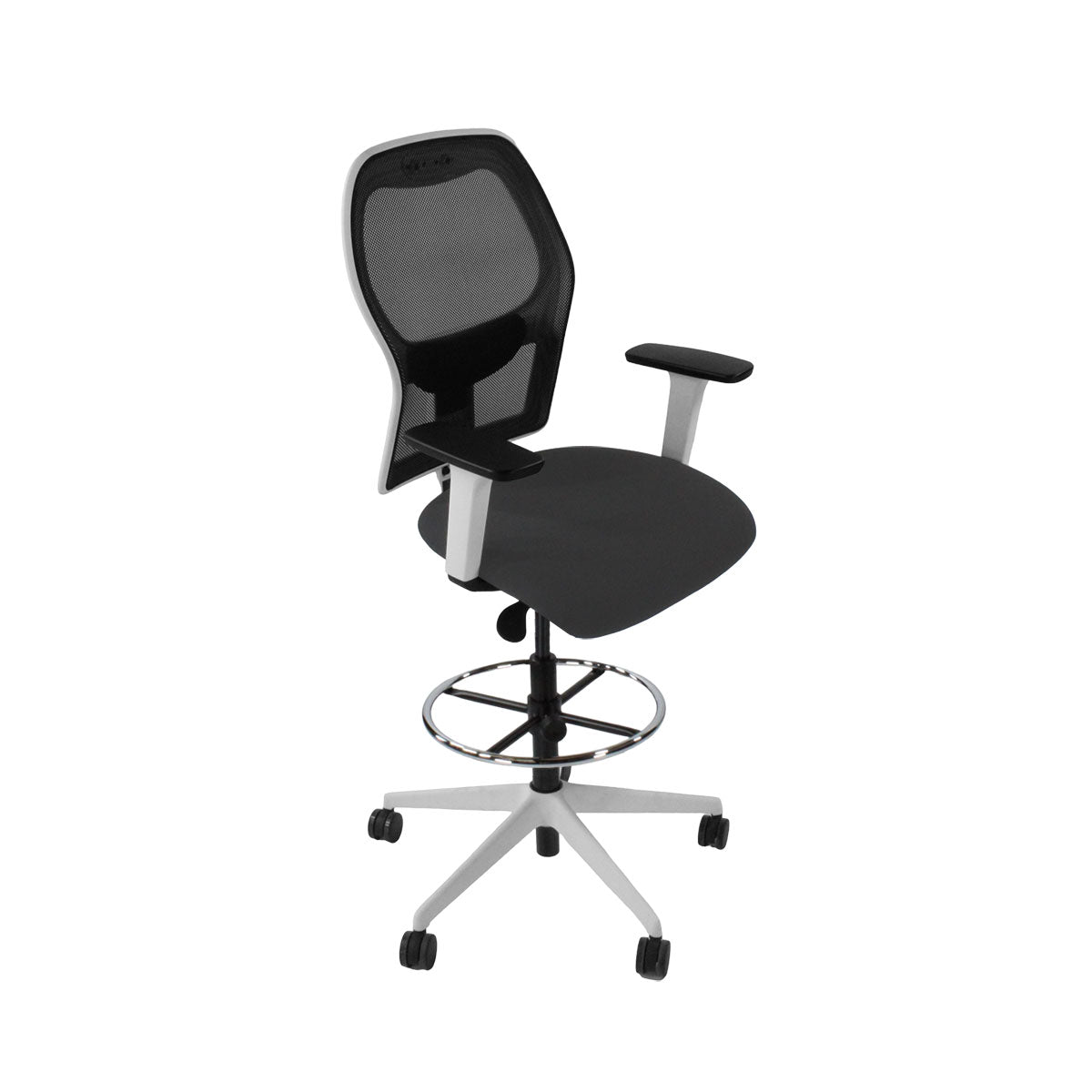 Ahrend: 160 Type Draftsman Chair aus grauem Stoff – weiße Basis – generalüberholt