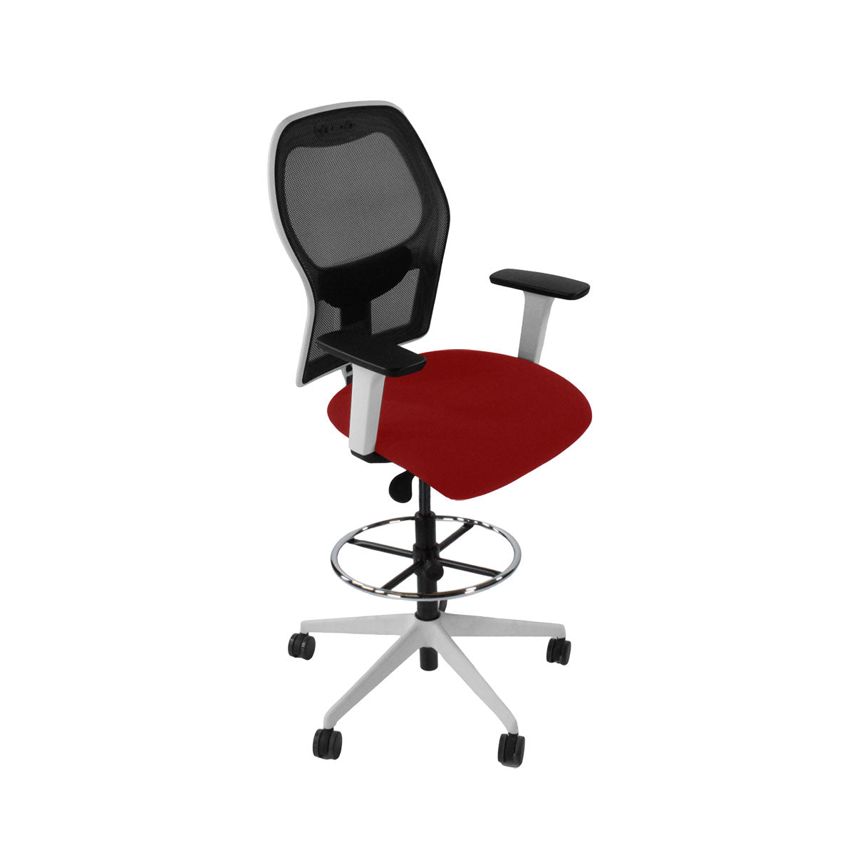 Ahrend: 160 Type Draftsman Chair aus rotem Stoff – weiße Basis – generalüberholt