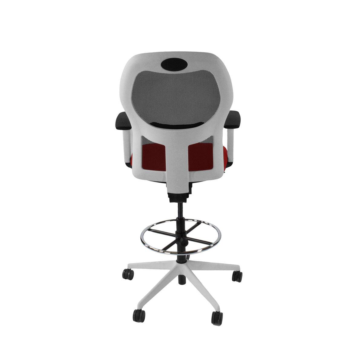 Ahrend: 160 Type Draftsman Chair aus rotem Stoff – weiße Basis – generalüberholt