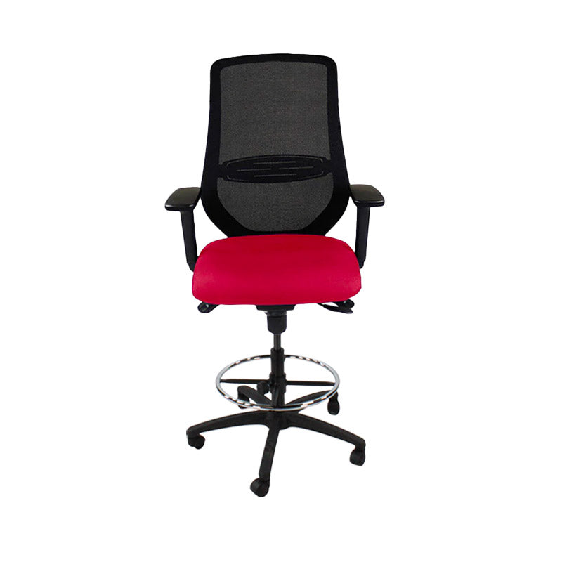 The Office Crowd: Scudo Draughtsman Chair in Red Fabric - Refurbished