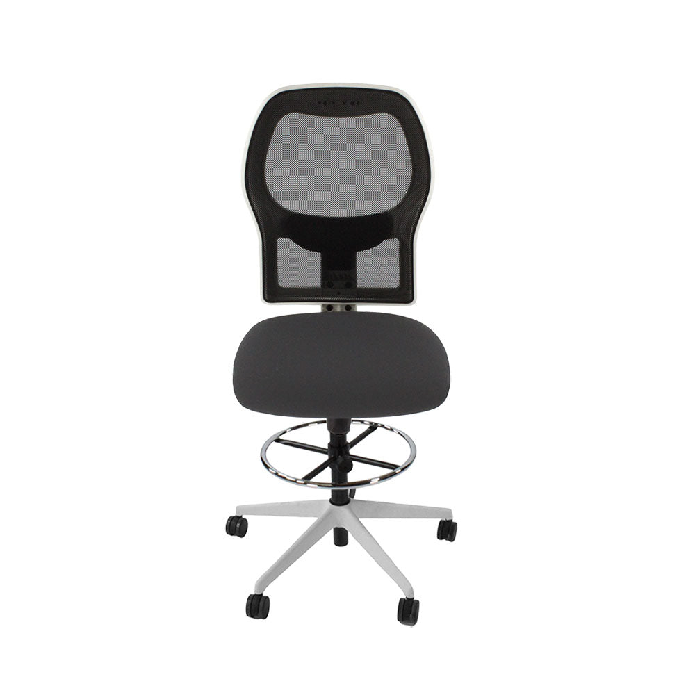 Ahrend: 160 Type Draughtsman Chair Without Arms in Grey Fabric - White Base - Refurbished