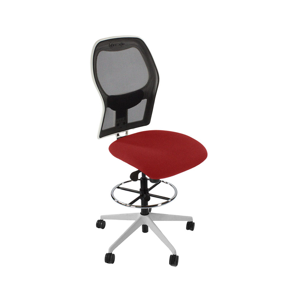 Ahrend : Chaise dessinateur type 160 sans accoudoirs en tissu rouge - piètement blanc - Reconditionné