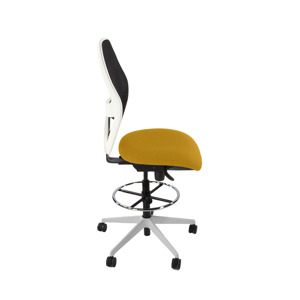 Ahrend: 160 Type Draughtsman Chair Without Arms in Yellow Fabric - White Base - Refurbished