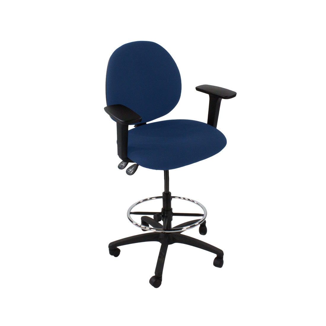 TOC: Scoop Draftsman-stoel in blauwe stof - gerenoveerd