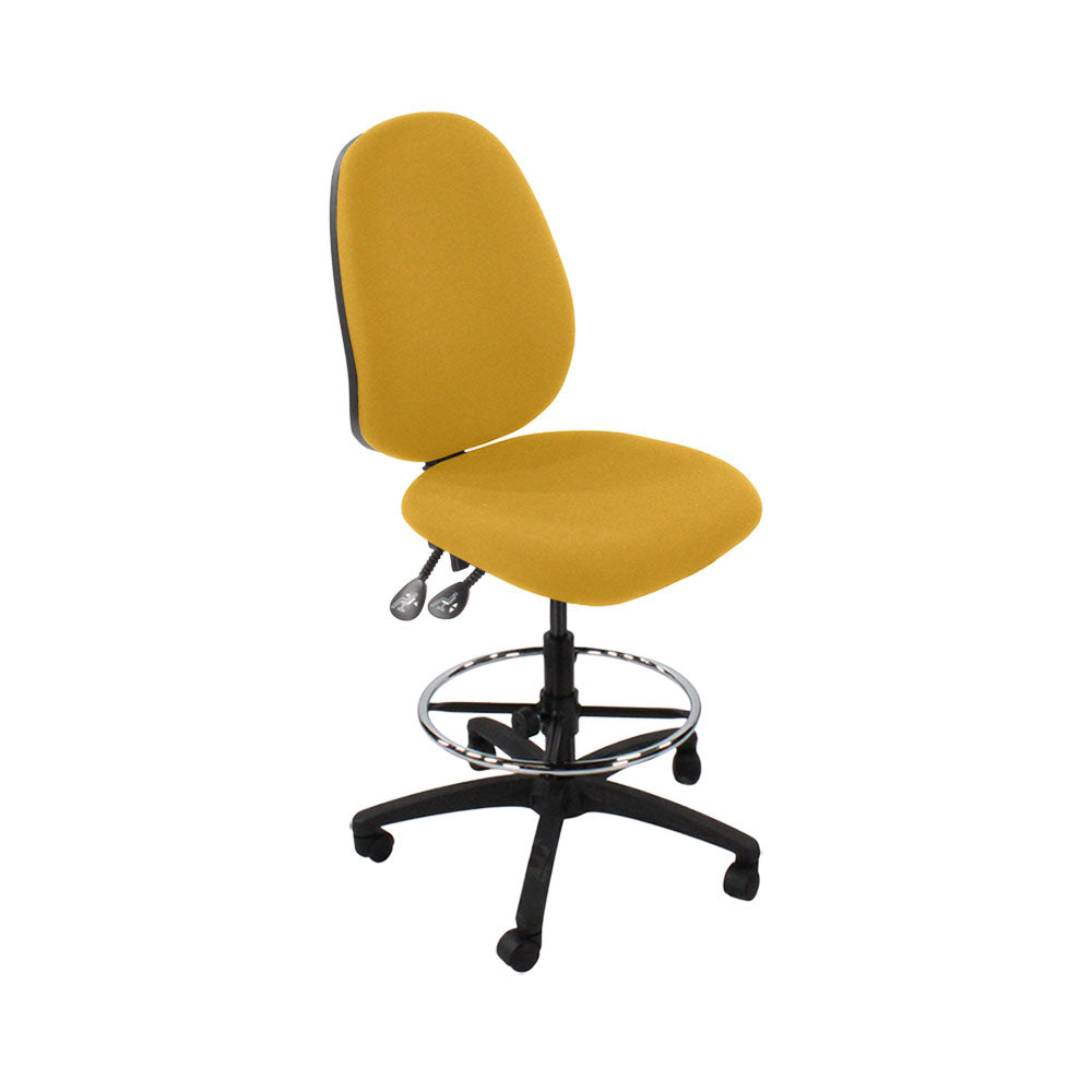 TOC: Scoop Hoge tekenstoel zonder armen in gele stof - Gerenoveerd