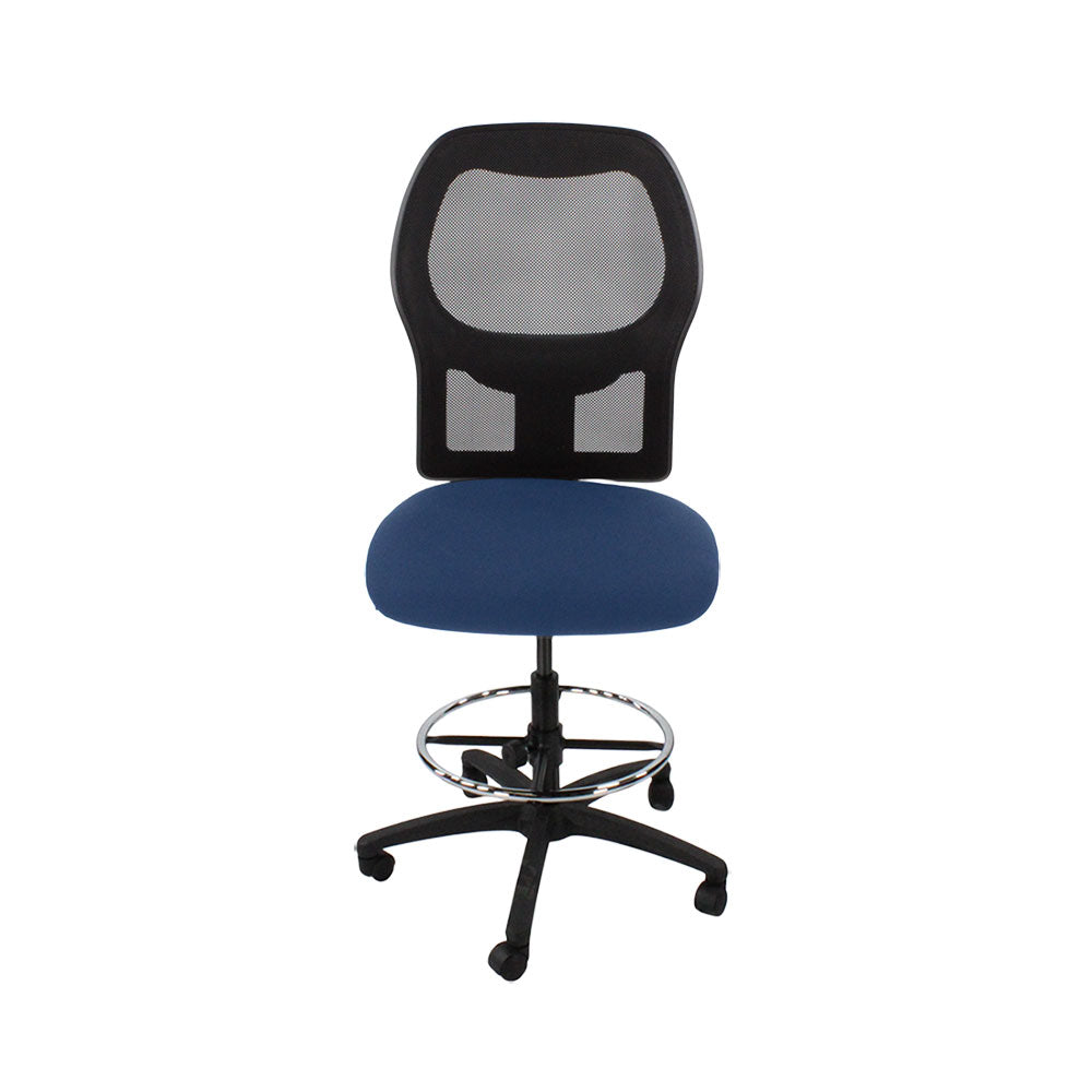 Ahrend: 160 Type Draftsman Chair ohne Armlehnen aus blauem Stoff – schwarzes Gestell – generalüberholt