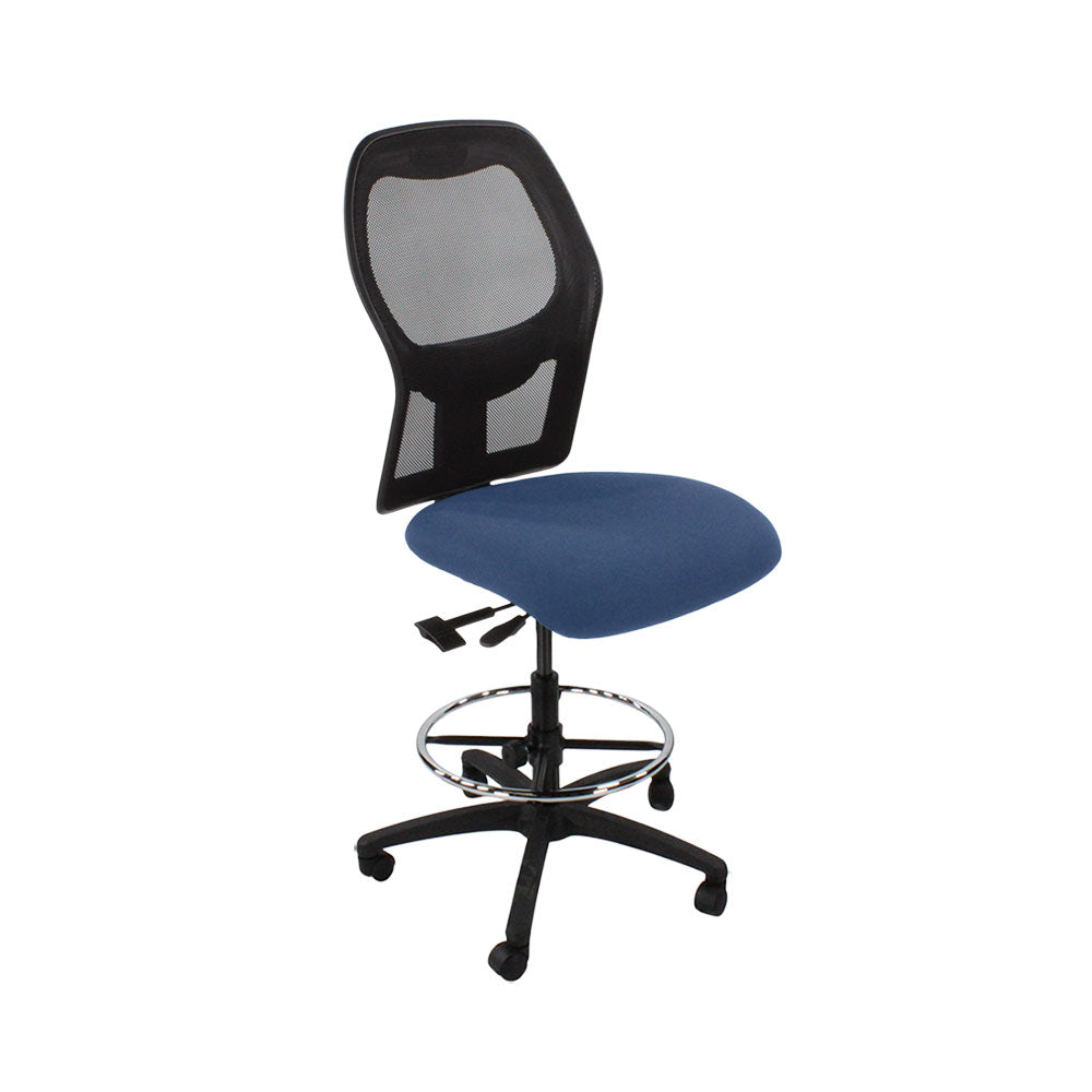 Ahrend: 160 Type Draughtsman Chair Without Arm in Blue Fabric - Black Base - Refurbished