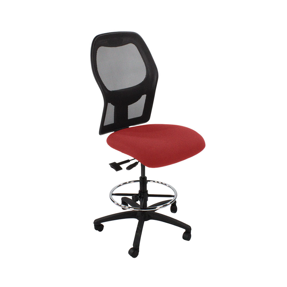 Ahrend: 160 Type Draughtsman Chair Without Arm in Red Fabric - Black Base - Refurbished