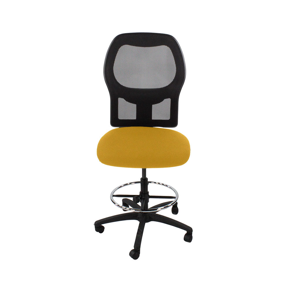 Ahrend : Chaise dessinateur type 160 sans accoudoirs en tissu jaune - piètement noir - Reconditionné