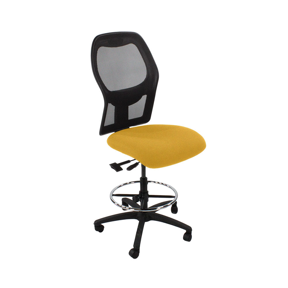Ahrend: 160 Type Draftsman Chair ohne Armlehnen aus gelbem Stoff – schwarzes Gestell – generalüberholt
