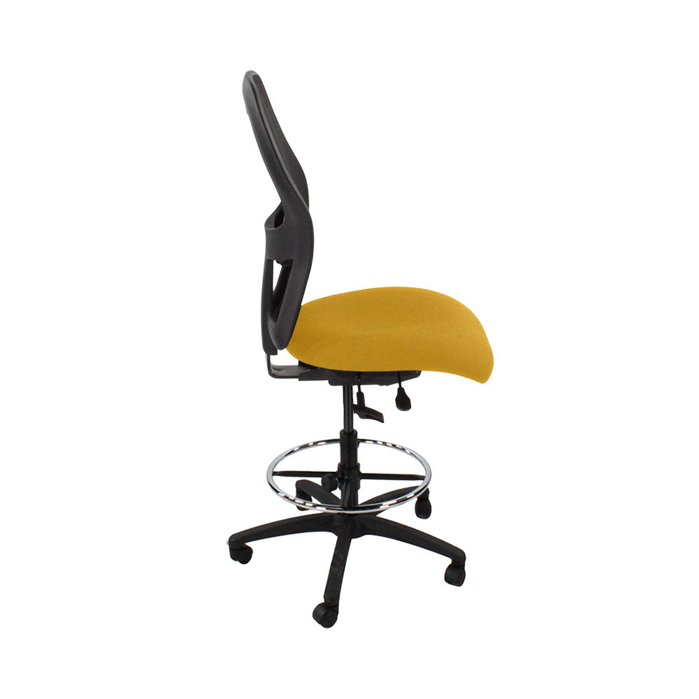 Ahrend: 160 Type Draughtsman Chair Without Arm in Yellow Fabric - Black Base - Refurbished
