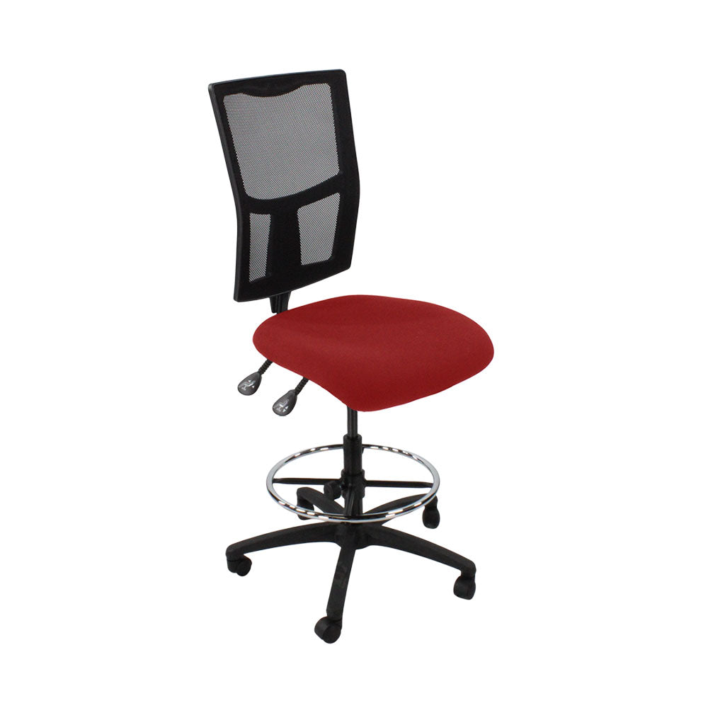 TOC : Chaise de dessinateur Ergo 2 sans accoudoirs en tissu rouge - Reconditionnée