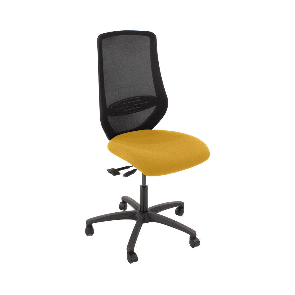 The Office Crowd : Chaise de travail Scudo avec siège en tissu jaune sans accoudoirs - Remis à neuf