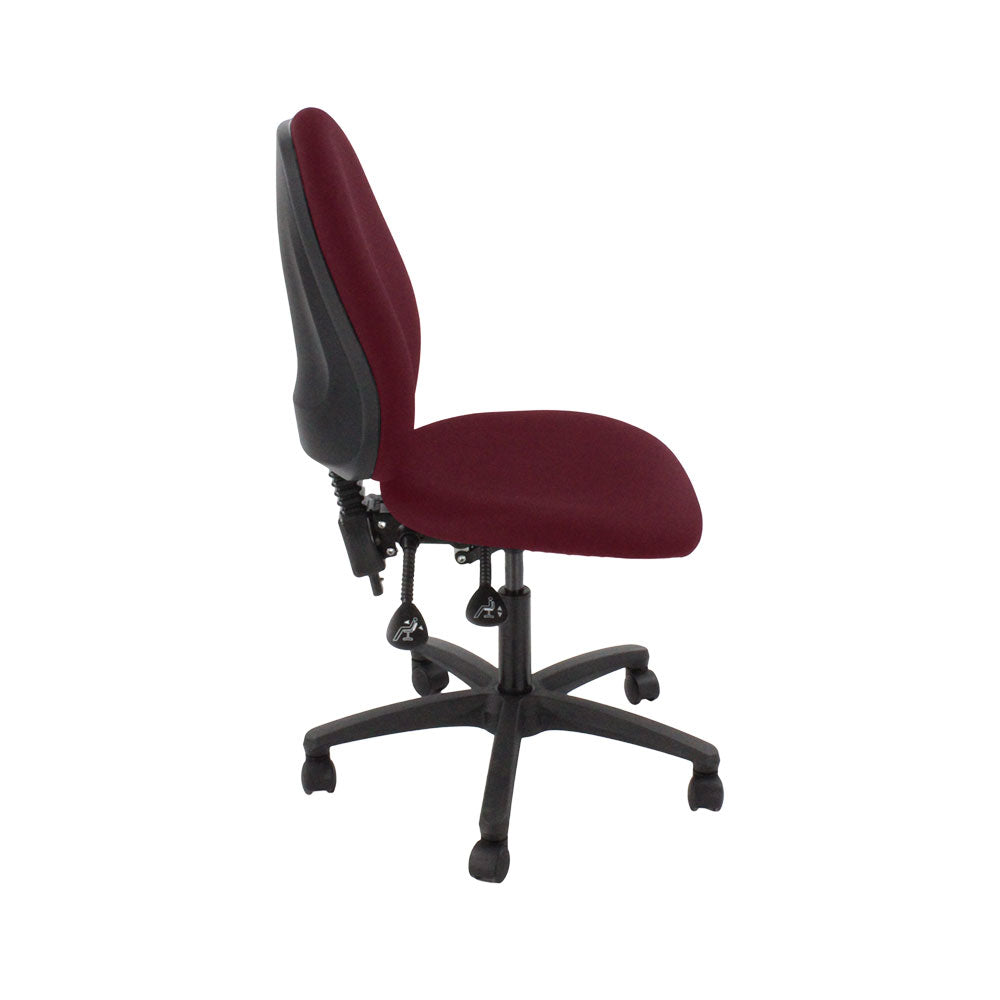 TOC: Scoop High Operator Chair in Burgundy Leather Without Arms - Refurbished