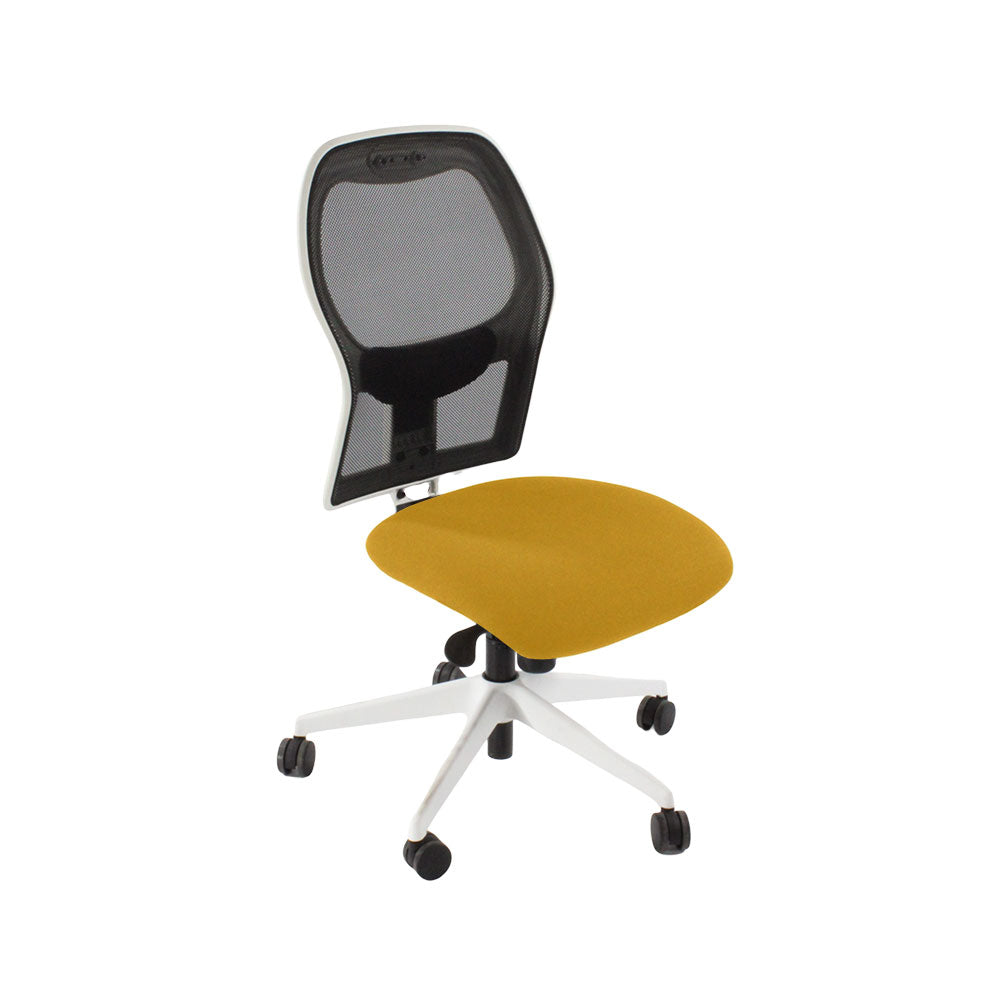 Ahrend : Chaise de travail de type 160 en tissu jaune/cadre blanc sans accoudoirs - Remis à neuf